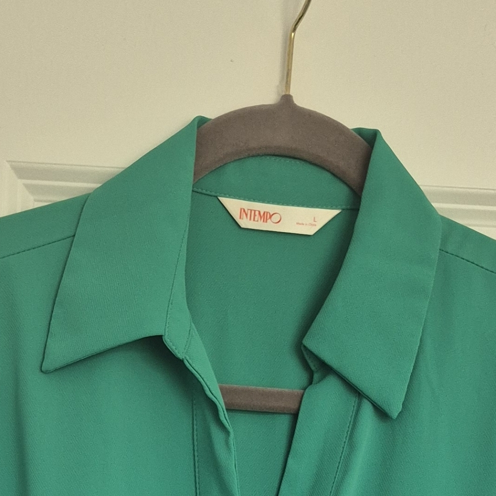Green Relaxed Long Sleeve Button Down Shirt